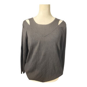 Size L Cable & Gauge Black Cut out Shoulder Crew Neck Long Sleeve Knit Sweater